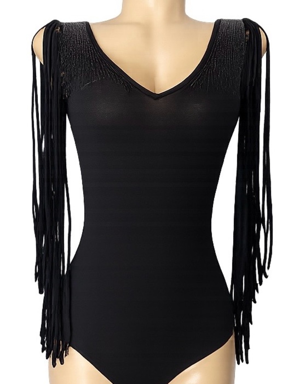✨Black Fringe Beaded Bodysuit | Stretchy XS-S